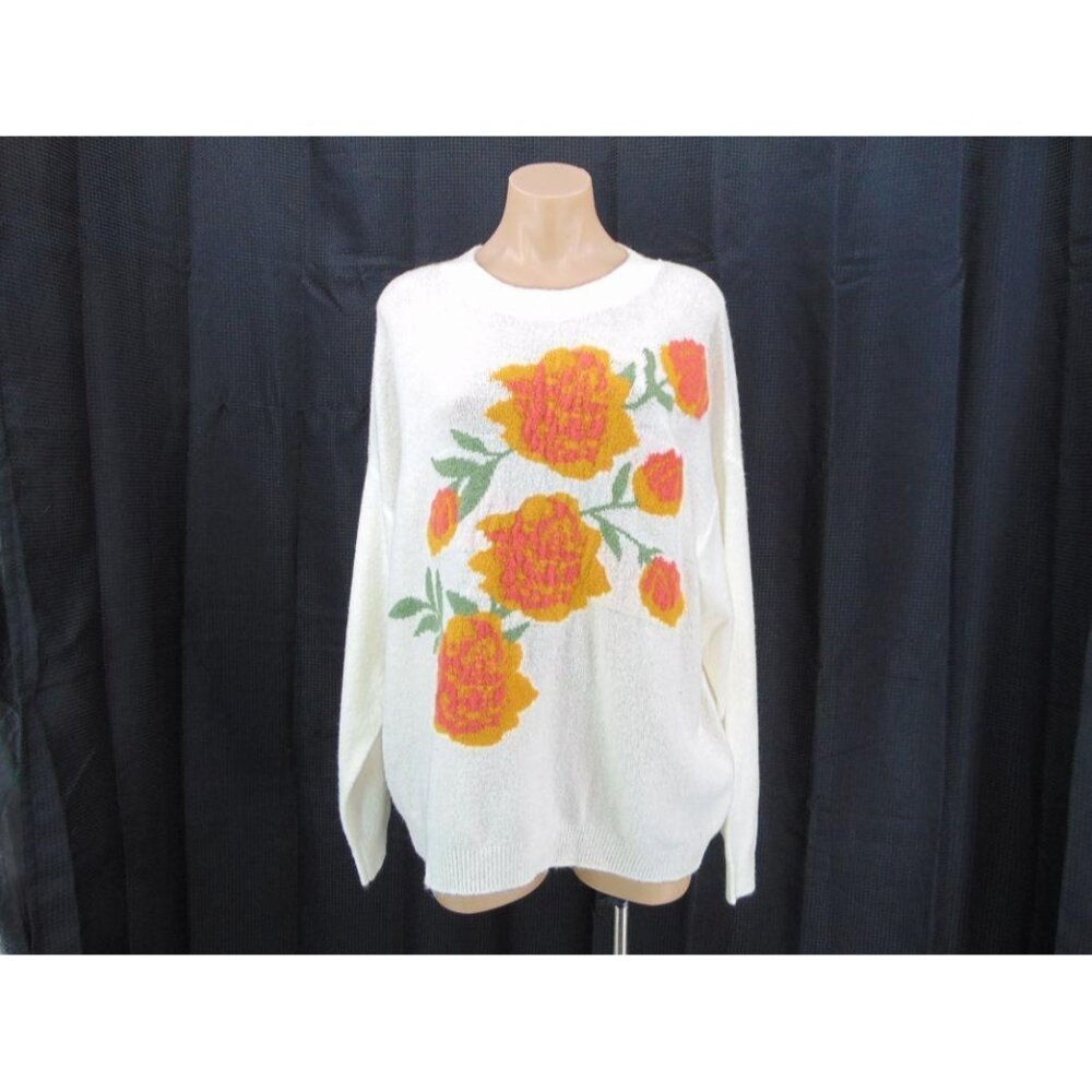 Mindy Maes Market Blakely Sweater XL Off White Intarsia Floral Grandmacore Boho - Picture 13 of 14